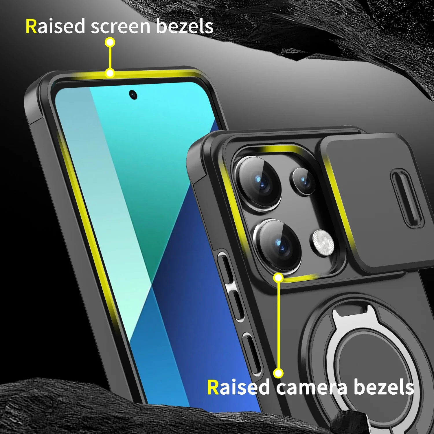 Shockproof Magnetic Case for Redmi Note 14 13 Pro 5G 4G Plus Slide Camera Lens Ring Stand Protect Cover image 3