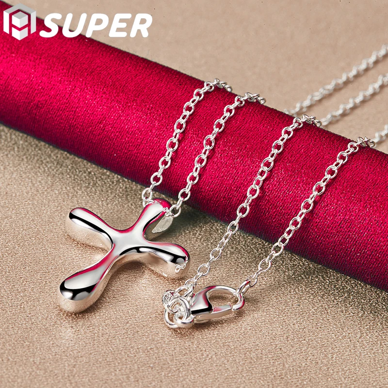 

925 Sterling Silver Droplets Cross Pendant Necklace 18-30 Inches Chain For Woman Man Wedding Engagement Jewelry