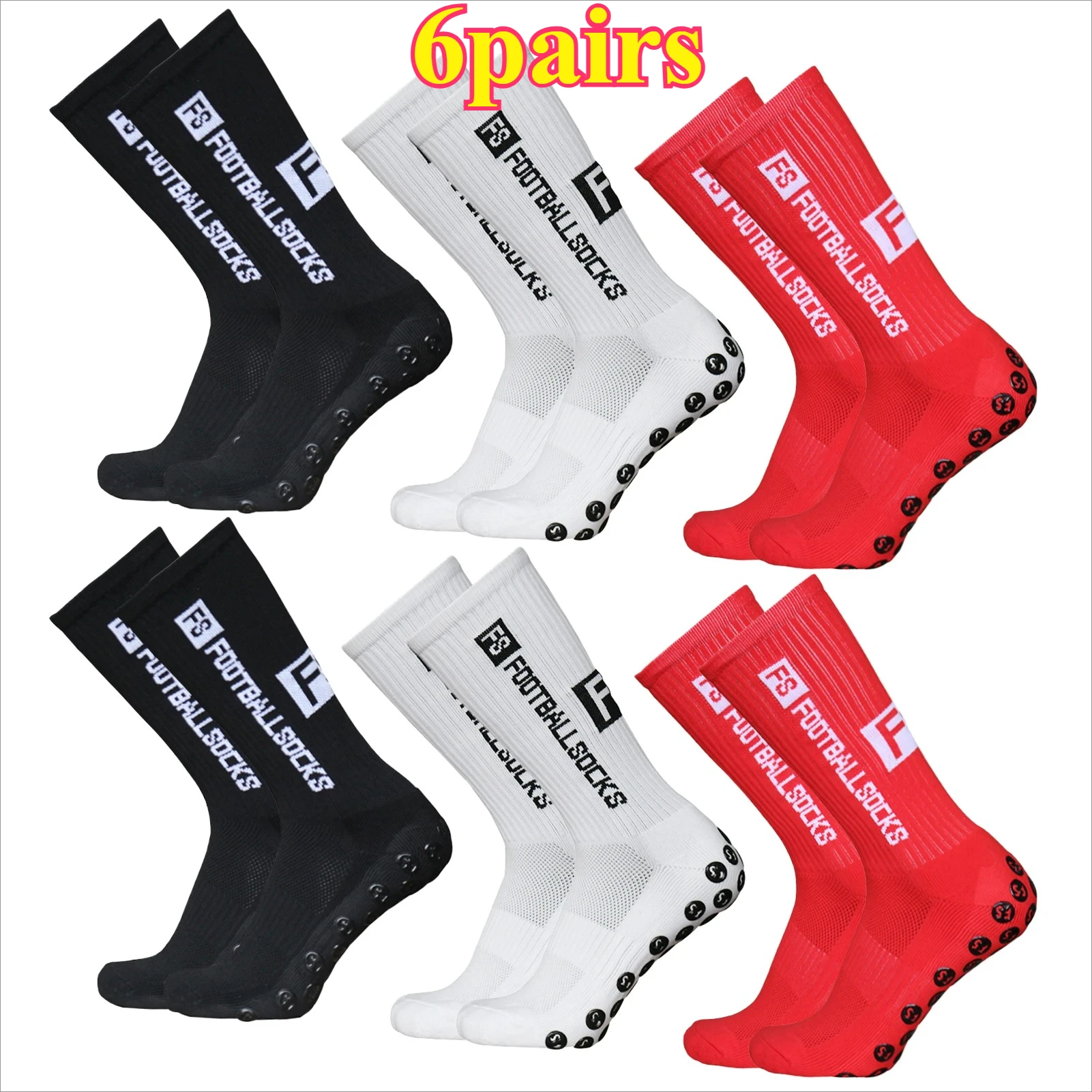 

6 пар мужских и женских нескользящих носков, индивидуальные для футбола, езды на велосипеде, пеших прогулок, противоударные и эластичные, масштабируемые, противоскользящие