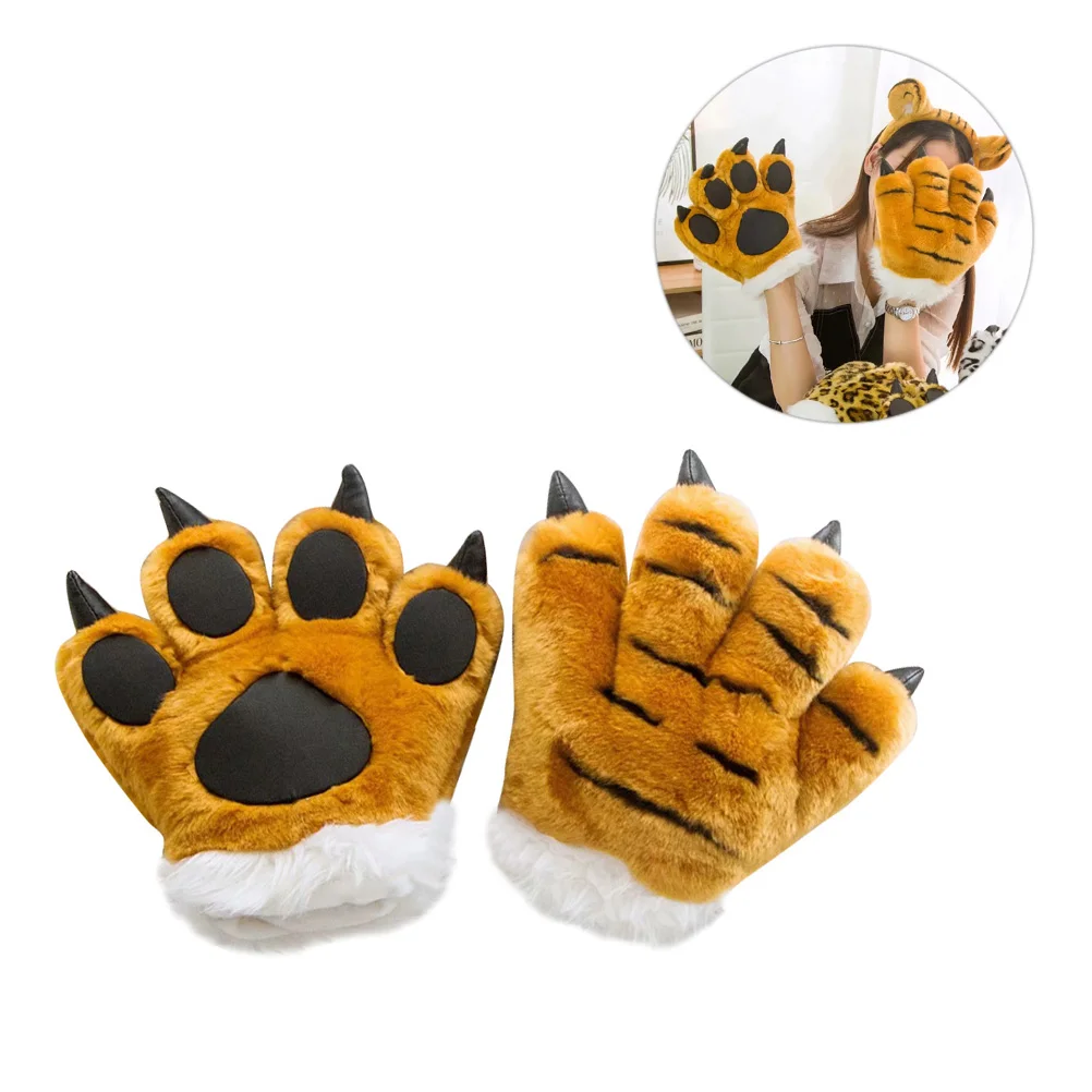 Gloves Palm Paw Animal Animals Plushclaw Glove Paws Cat Tiger Costume Cosplay Cartoon Bear Simulation Furry Mittens Winter