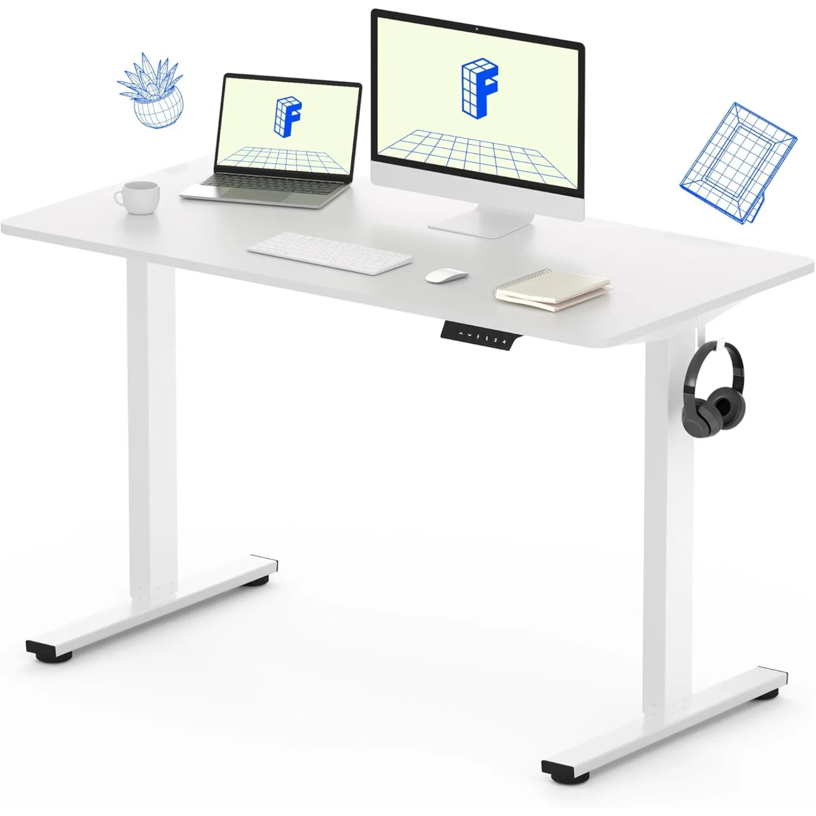 

US EN1 One-Piece Standing Desk, 48 x 24 Inches Solid Desktop Height Adjustable Desk, Electric Sit Stand Up Desk