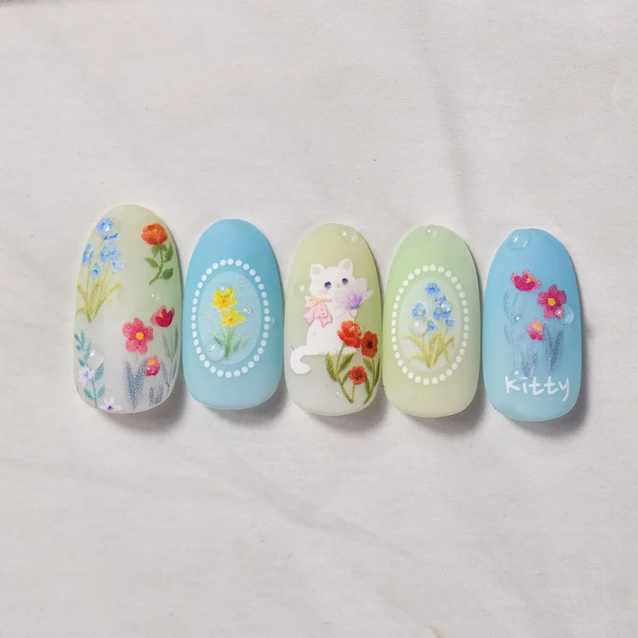 1pcs 5D Garden Cat Nail Art Stickers Kawaii Field Flower Nail Decoration Decals Self Adhesive Slider DIY Accessories