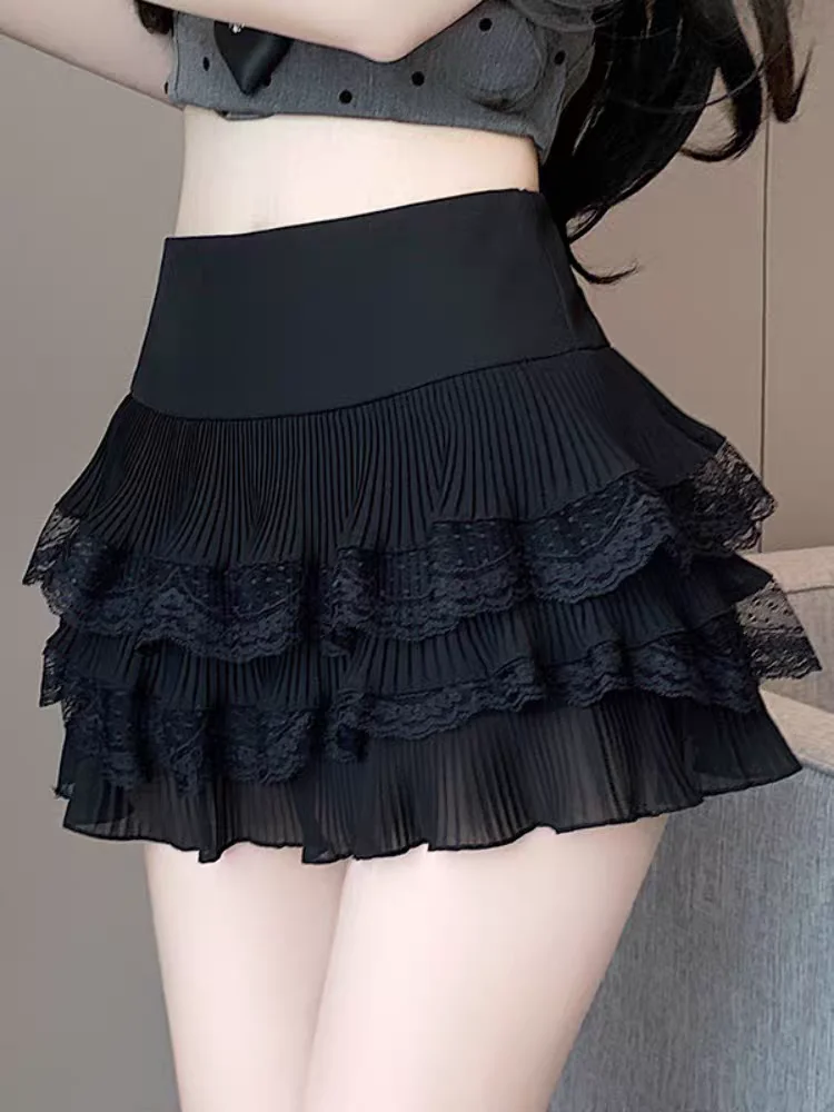 Cute Lace Ruffle Tiered Mini Skirts for Women, High-Waist Spring Summer 2026 New Short Skirt, Petite Friendly Hot Girl