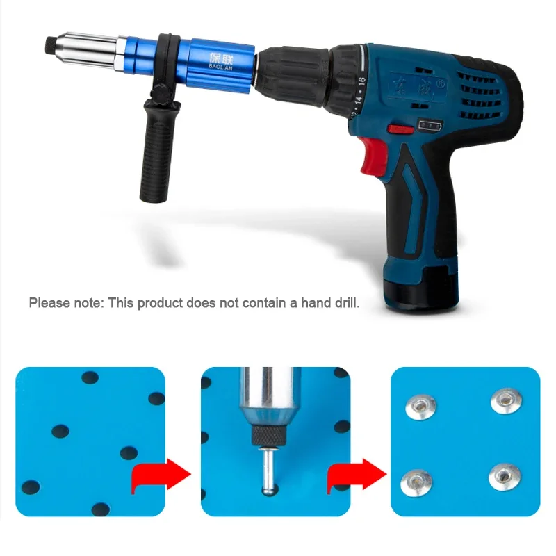 Riveter Adapter Electric Riveting Gun Adapter Rivet Insert Nut Pull Riveting Head Drills 2.4mm 3.2mm 4.0mm 4.8mm Cordless Tools