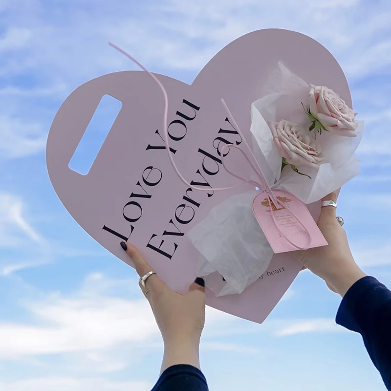 1pcs Packaging Supplies Single Flower Packaging Box Heart Shape Flower Boxs Portable Mini Bouquet Wrapping Wedding Party Decor