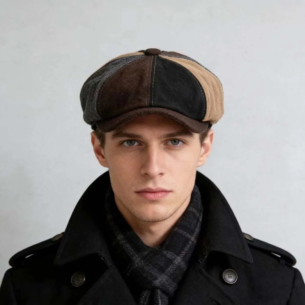 

Simple Contrast Color Men British Beret Dome Vintage Octagonal Cap Polyester Big Head Circumference Gentleman Artist Hat Daily