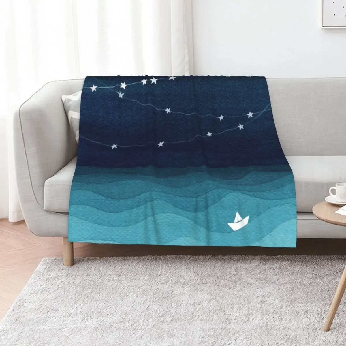 

Garland of stars, teal ocean Throw Blanket Camping Soft Plush Plaid Decorative Beds Moving Blankets