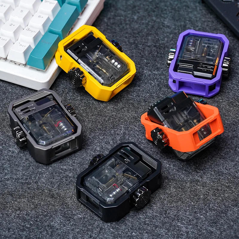 Mecha High Rotation Gyro Lighter Windproof Flame LED Light Transparent Air Warehouse Cross border Outdoor Barbecue Cigar Gifts