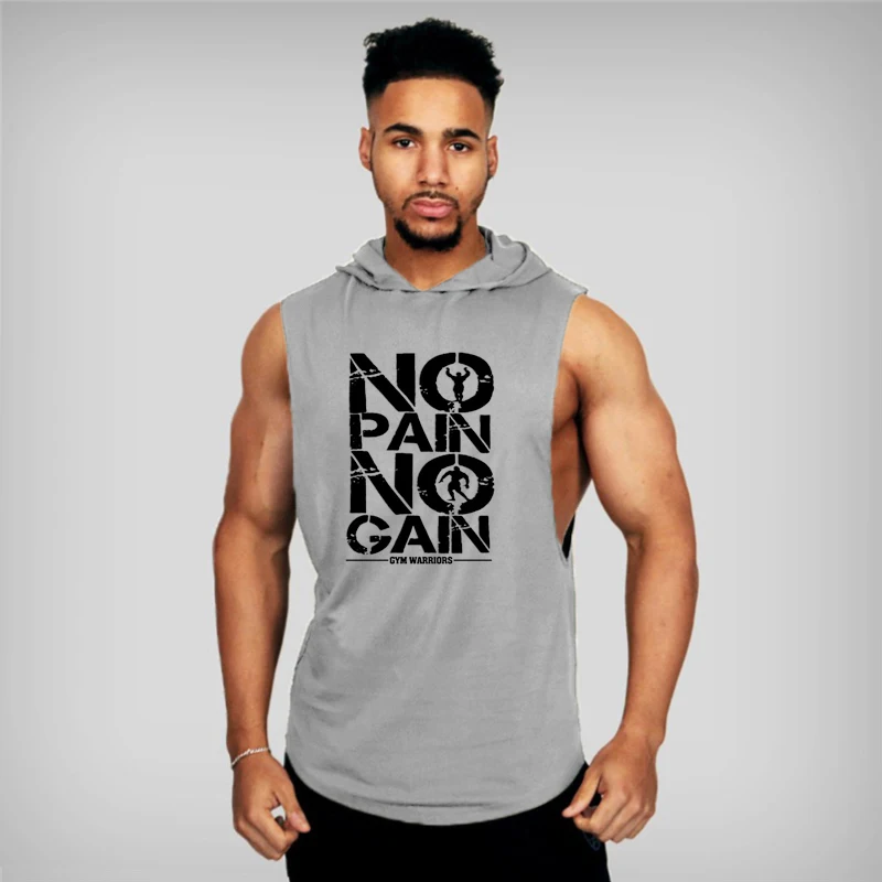 Gym Clothing Mens Bodybuilding Hooded Tank Top Cotton Sleeveless Vest Sweatshirt Fitness Workout Sportswear Tops Male