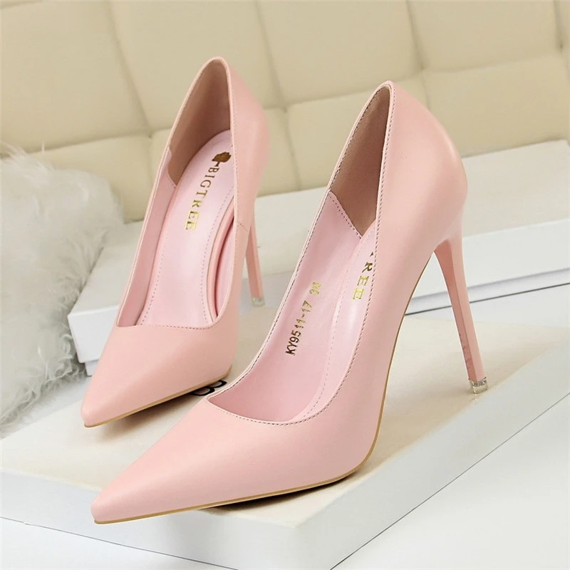 BIGTREE Heels Shoes Woman 2023 Plus Size 43 Pointed Toe Spring High Heels Pink Pumps Office Work Shoes Matte Leather Baby Blue