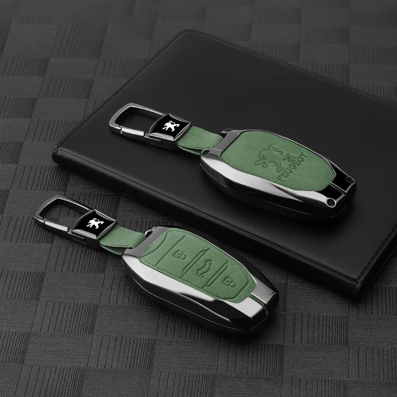 Suede Zinc Alloy Car Key Case Cover Shell Holder Protection Fob For Peugeot 308 408 508 2008 3008 4008 5008 Keychain Accessories