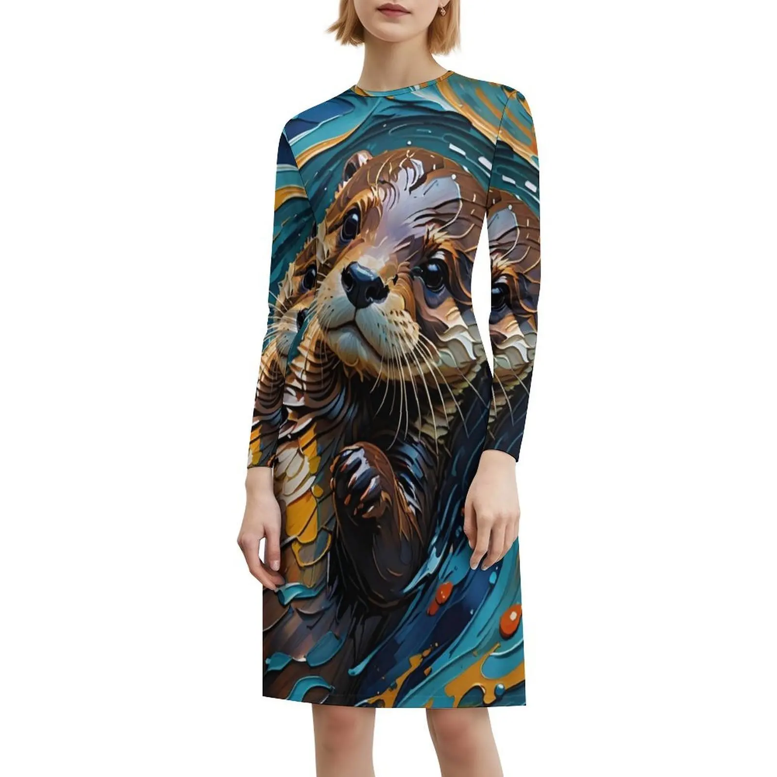 فستان Baby Otter (جريدي) بفتحة عنق على شكل قلب فستان صيفي أنيق للحفلات للنساء لطيف قضاعة Baby Otter مجردة مرحة #6