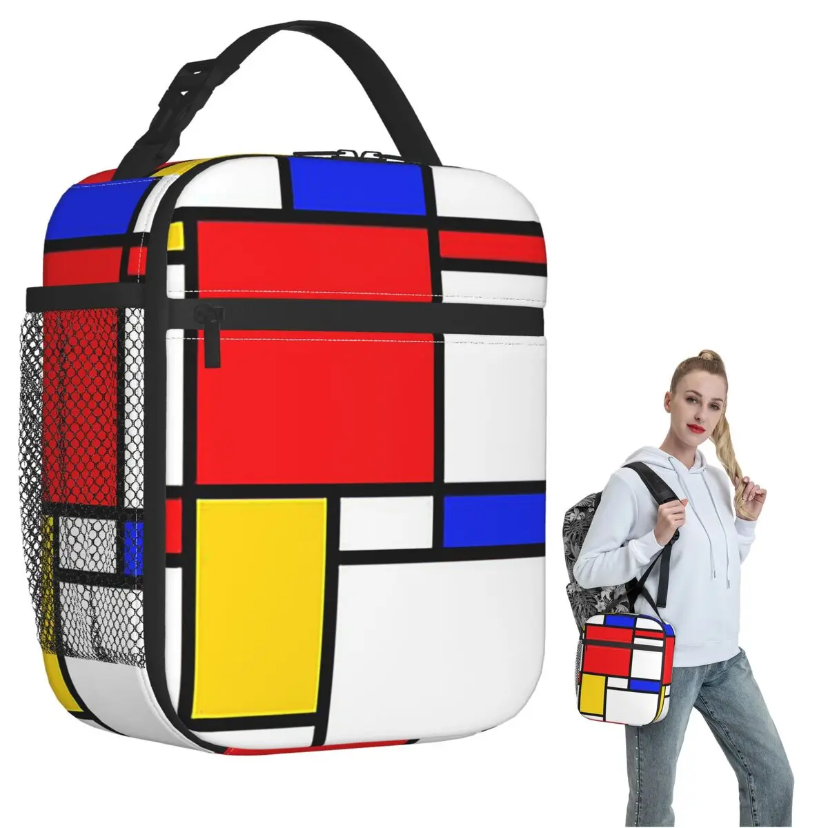Mondrian Insulated Lunch Bag for Women Kids Leakproof Food Boxes Thermal Lunch Box Tote