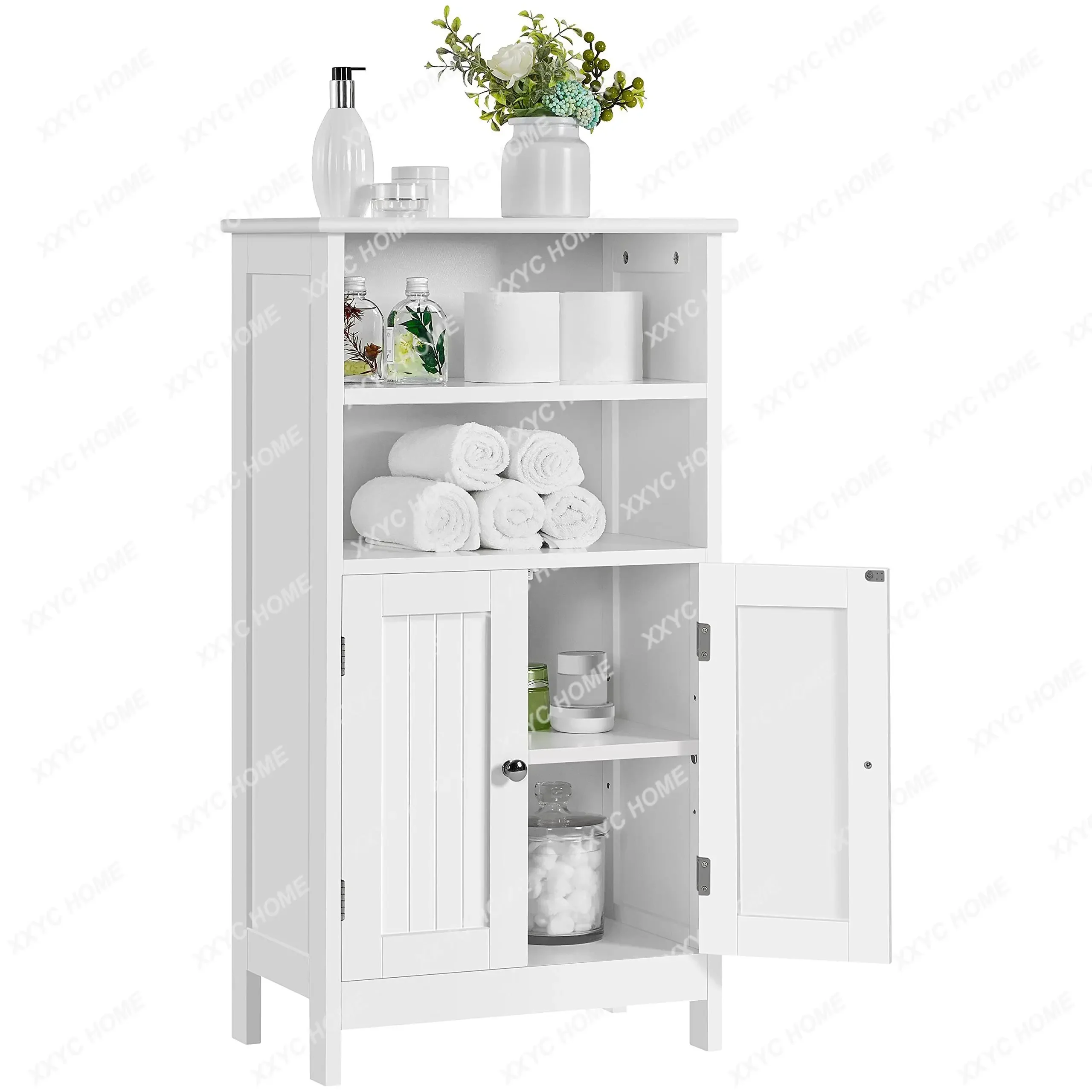 

Bathroom Floor Cabinet, Cabinet with Double Door and Adjustable Shelves, Side Tall Storage Organizer for Living Room/Kitchen