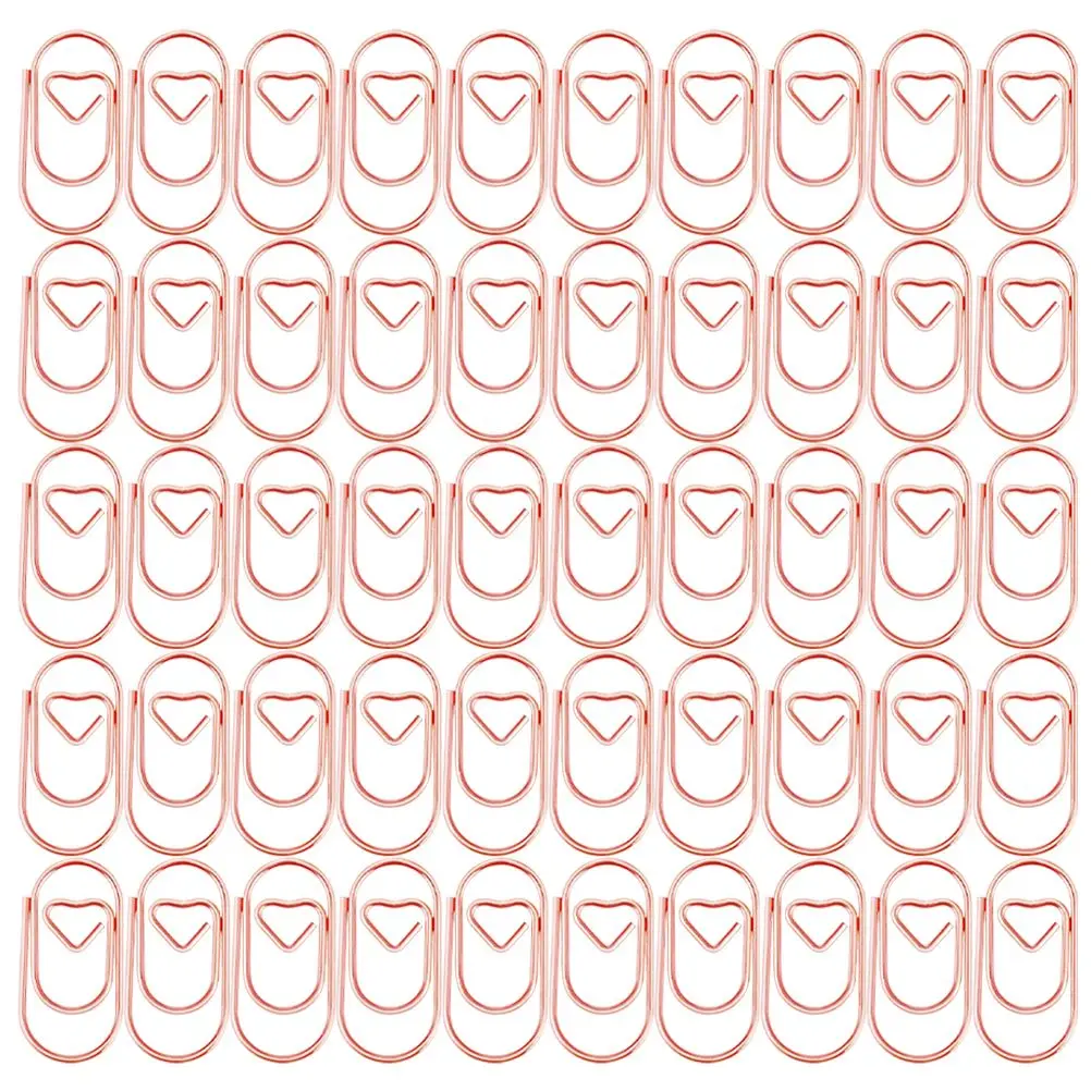 

200pcs Metal Paper Clips Rose Gold Mini Heart Shaped Desk Accessories Office Supplies Retro Style Stationery