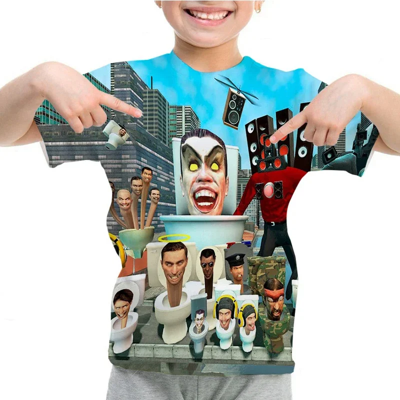 Skibidi 변기 카메라맨 인쇄 티셔츠, 재미있는 반팔, 빈티지 티셔츠, 여름 의류, 3D 게임, 키즈 패션, 신제품