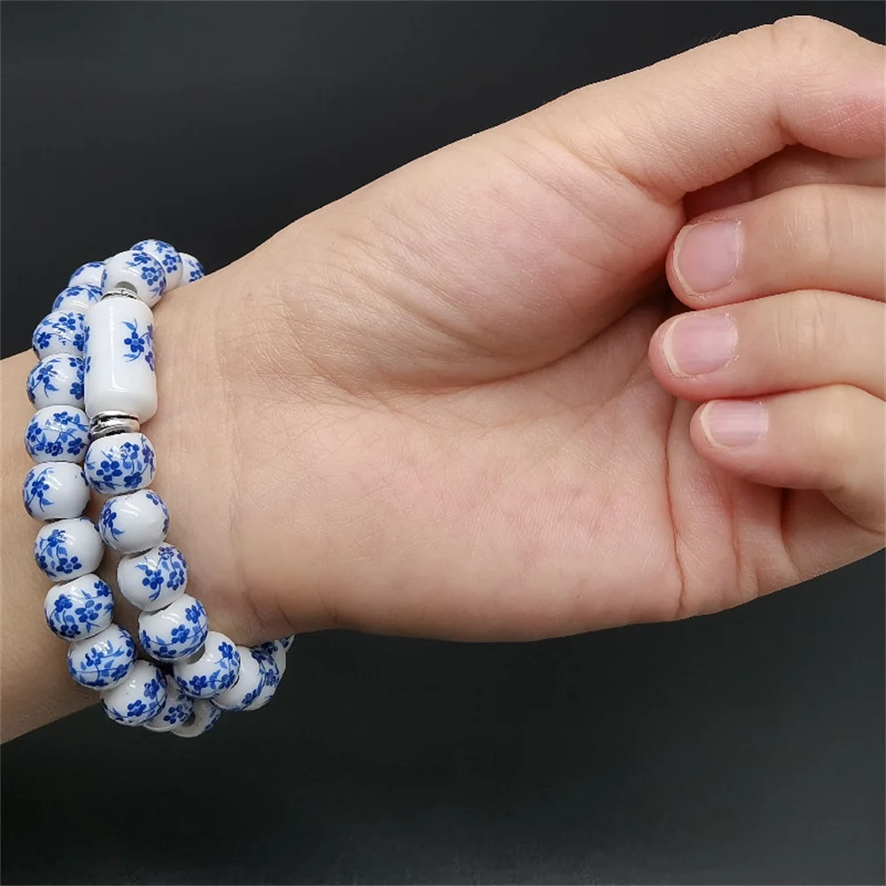 Blue and White Porcelain Stretch Bead Bracelet for 8MM Ceramic Sunflower Plum Blossom Bead Bracelet Collect Jewelry Gifts