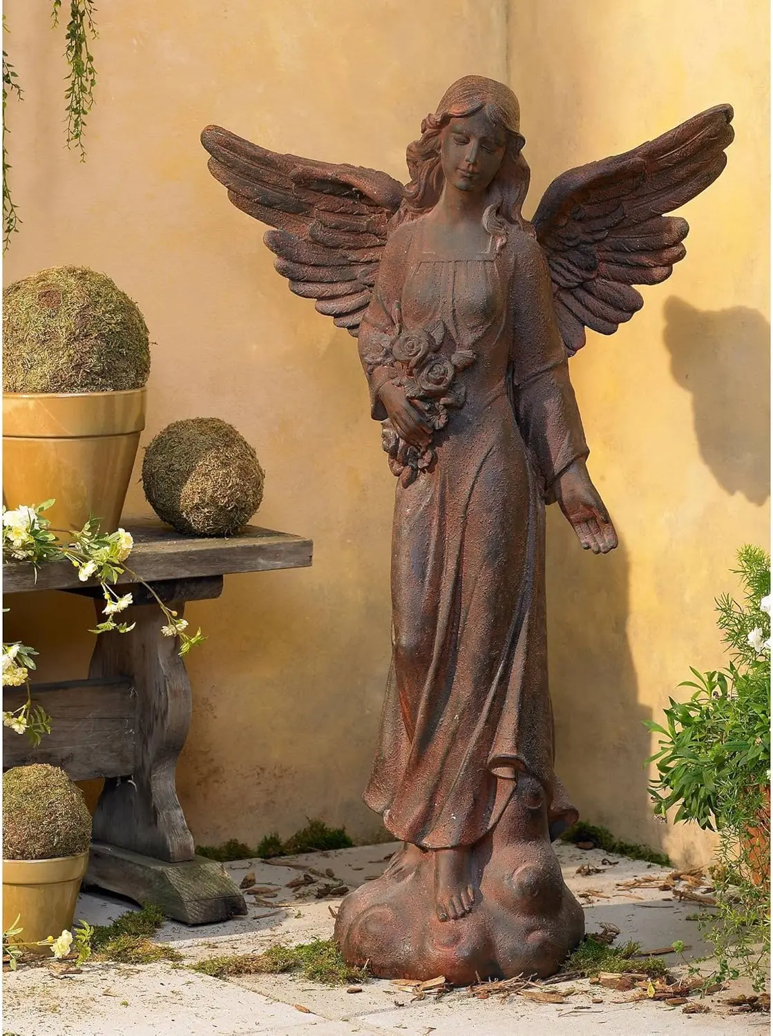 Kensington Hill Large Tall English Tudor Angel Garden Statue Sculpture Catholic Religious Holy Decor Outdoor Garden Front Porch