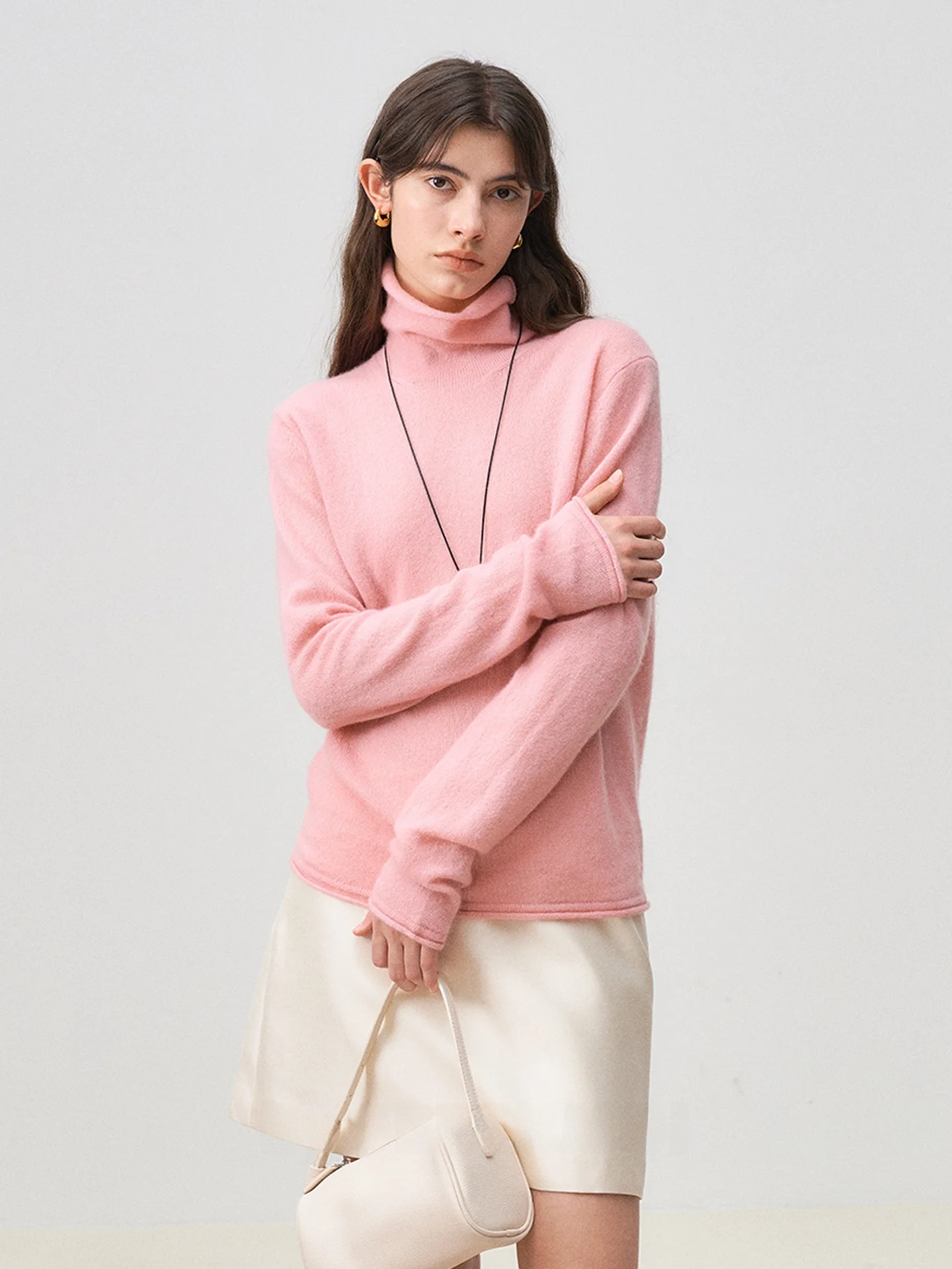 

Camere Silk High Collar Long Sve Sweater FreMoi Commute Sle Straight Cut Pure Color Knitwear for Women
