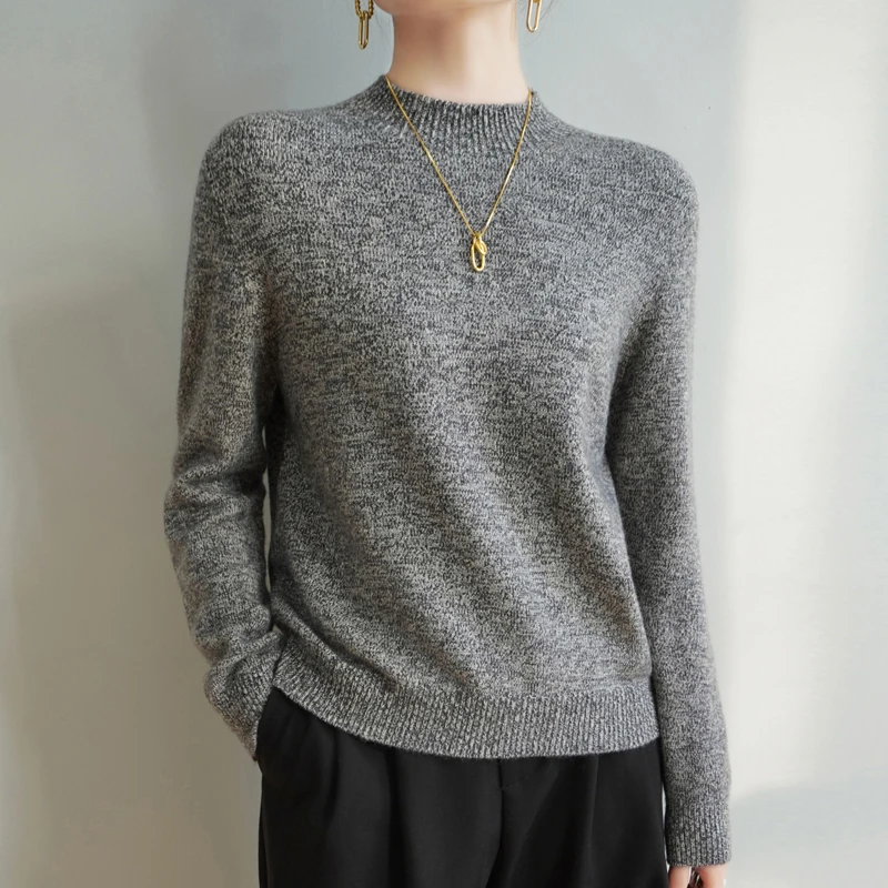Wool Women\'s Mock Necked Long-sleeved Pullover Thick Warm Sweater Autumn and Winter Fashion New Women\'s Cashmere Clothes