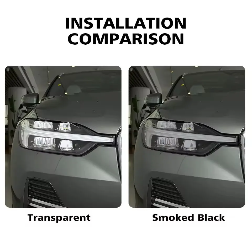 Película Protectora de Faros Delanteros para Volvo XC60 2017-2026, TPU PPF a Medida, Negro Ahumado de Alto Brillo, Precortada, Vinilo Antiarañazos
