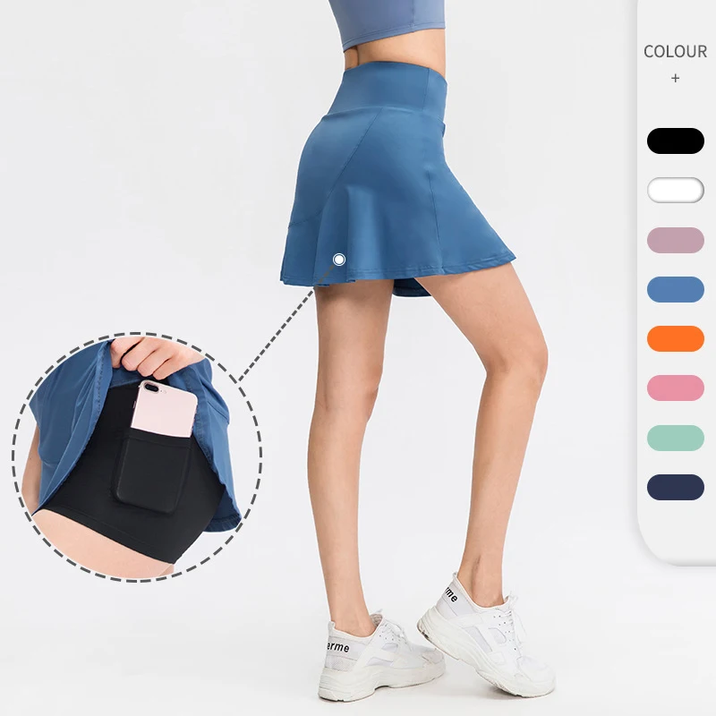 

Custom Women Sportswear Gym Running Tennis Skirt With Safety Lining Double Layer Simple Fitness Yoga Sports Short Golf Skirt