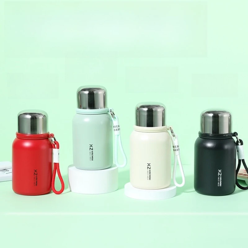 500ml Chubby 316 Stainless Steel Thermos, Matte Pastel Portable Lanyard Leakproof Vacuum Water Bottle Girls Office Student Gift