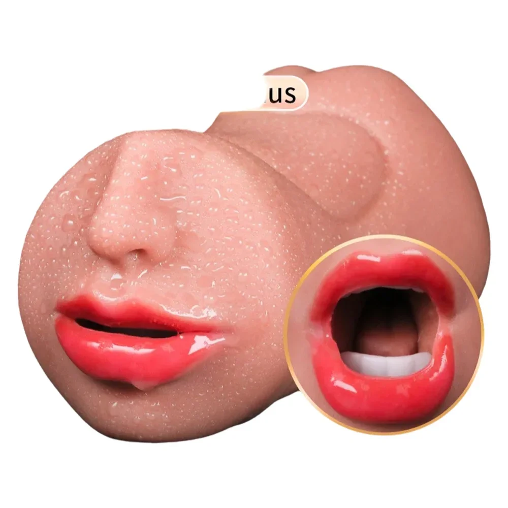 Realistic 3-IN-1 Male Masturbator - Deep Throat + Artificial Pussy + Rubber Vagina, Oral Blowjob Adult Sex Toy