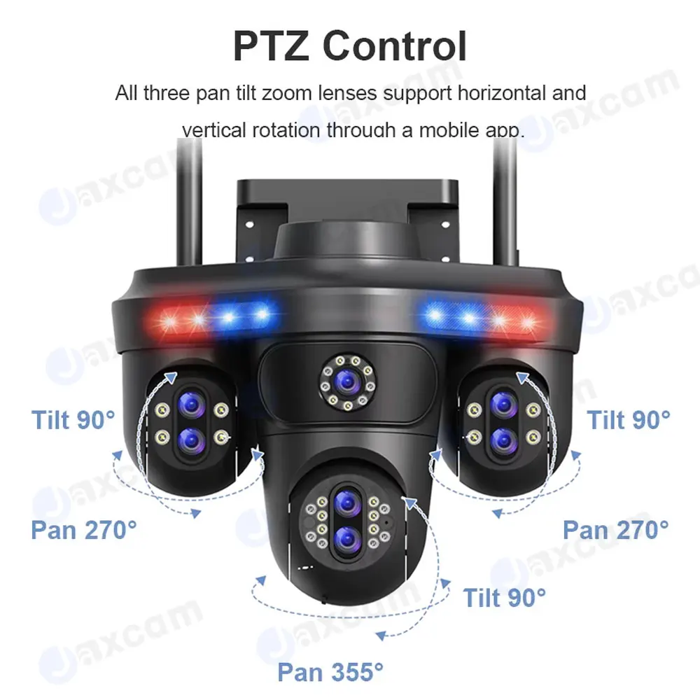 35MP 10X Zoom Four Screens WiFi IP Camera Wireless Outdoor Seven Lens Three PTZ Camera Auto Tracking Security Bomber Shape Cam