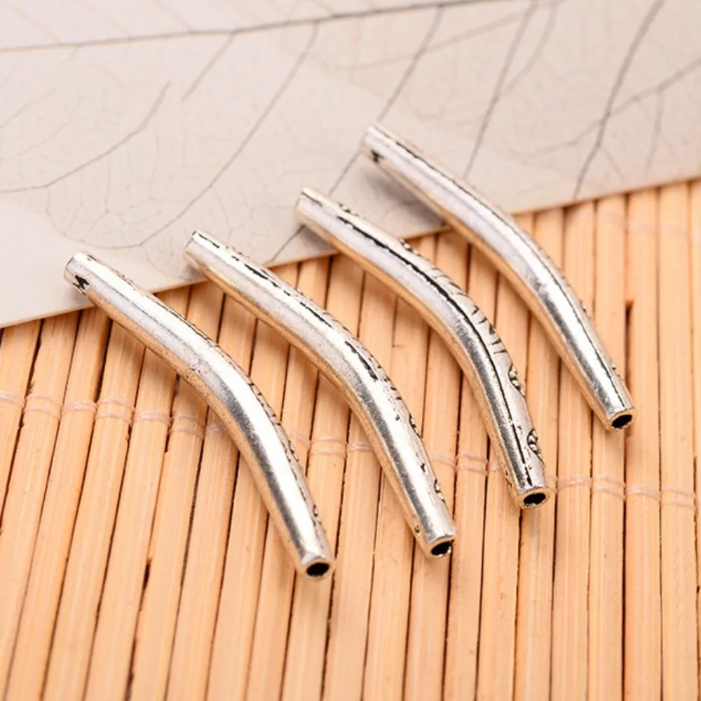 35*4mm 10pcs/lot  Antique Silver Plated Beads Curved Tube Spacers Beads for Necklace Bracelet DIY Jewelry Making findings