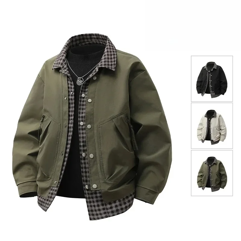

LIBIELIY Plus Size 8XL Autumn Men's Casual Jackets Fake 2 Pcs 2025 Spring New Zipper Big Pockets Windbreaker Windproof