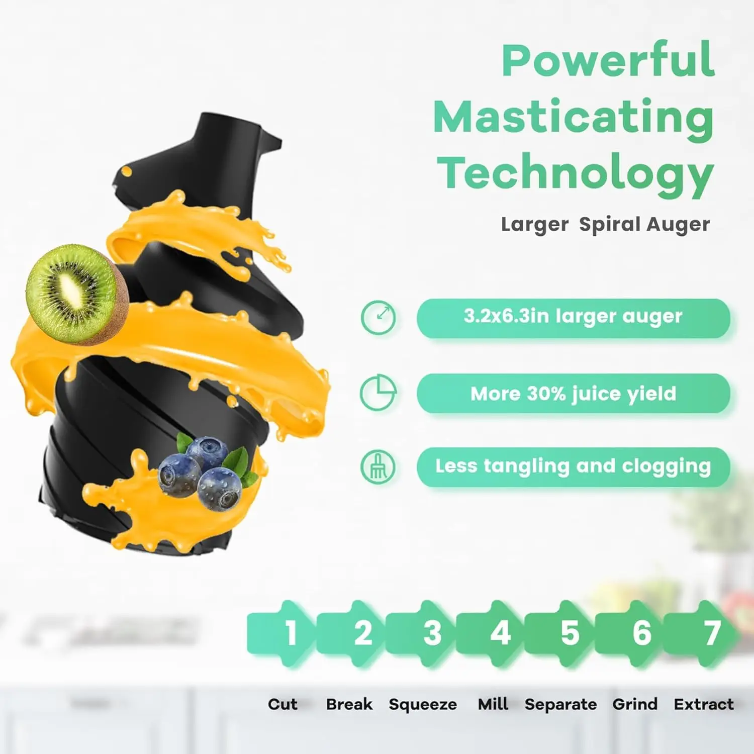 Máquina exprimidora de masticulación, potente exprimidor de prensa en frío lento de 4,1 pulgadas (104mm) con conducto de alimentación grande, fácil de limpiar con cepillo