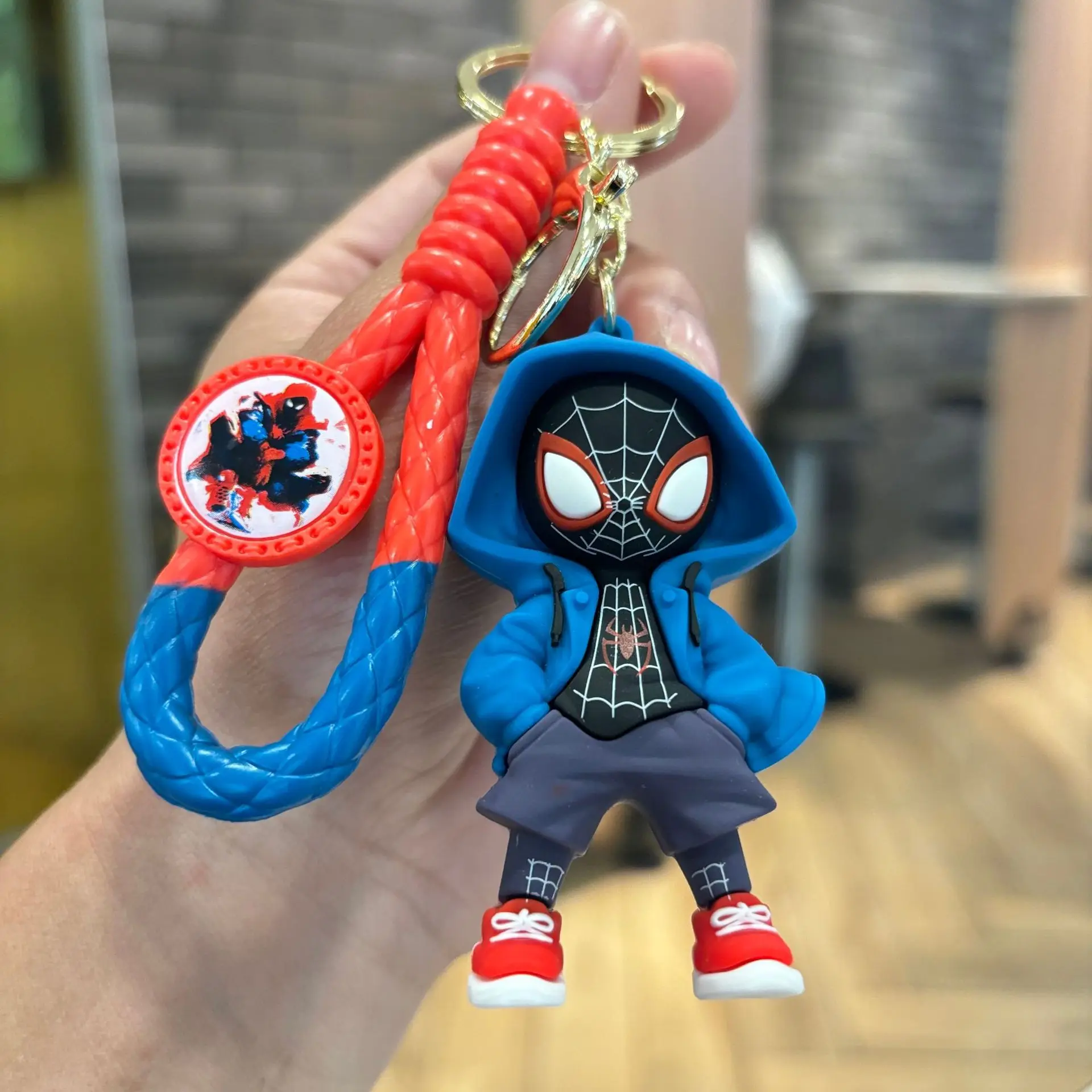 Spiderman Disney Marvel Superhero Miles Morales Cartoon Pendant Doll Keychain Keyring Bag Accessories Decoration Kids Toy Gifts