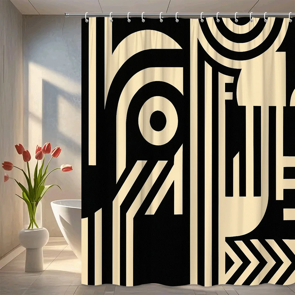 

Занавеска для душа с геометрическим рисунком, черный, белый цвет, абстрактный узор, современный дизайн, смелые линии, минималистичный декор для ванной комнаты, водонепроницаемый