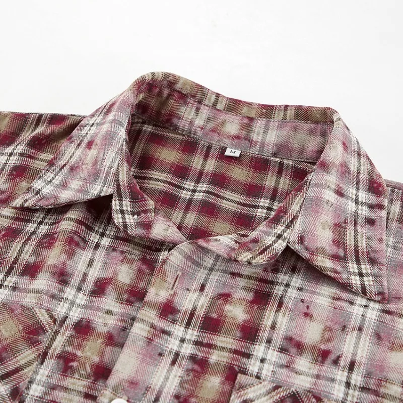 Women's Autumn/Winter Top Coat Shirt Plaid Long Sleeve Distressed Vintage Simple Comfortable Loose Casual Design Niche Versatile