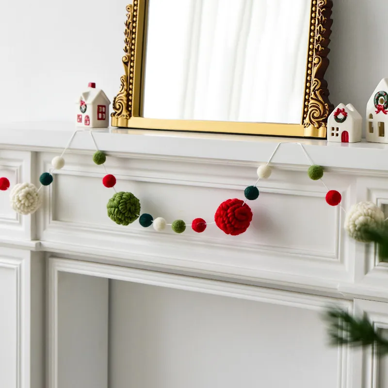 

Wool Felt Circle Christmas Ball String Garland Xmas Tree Hanging Ornaments Christmas Decorations For Home Festive Party Supplies