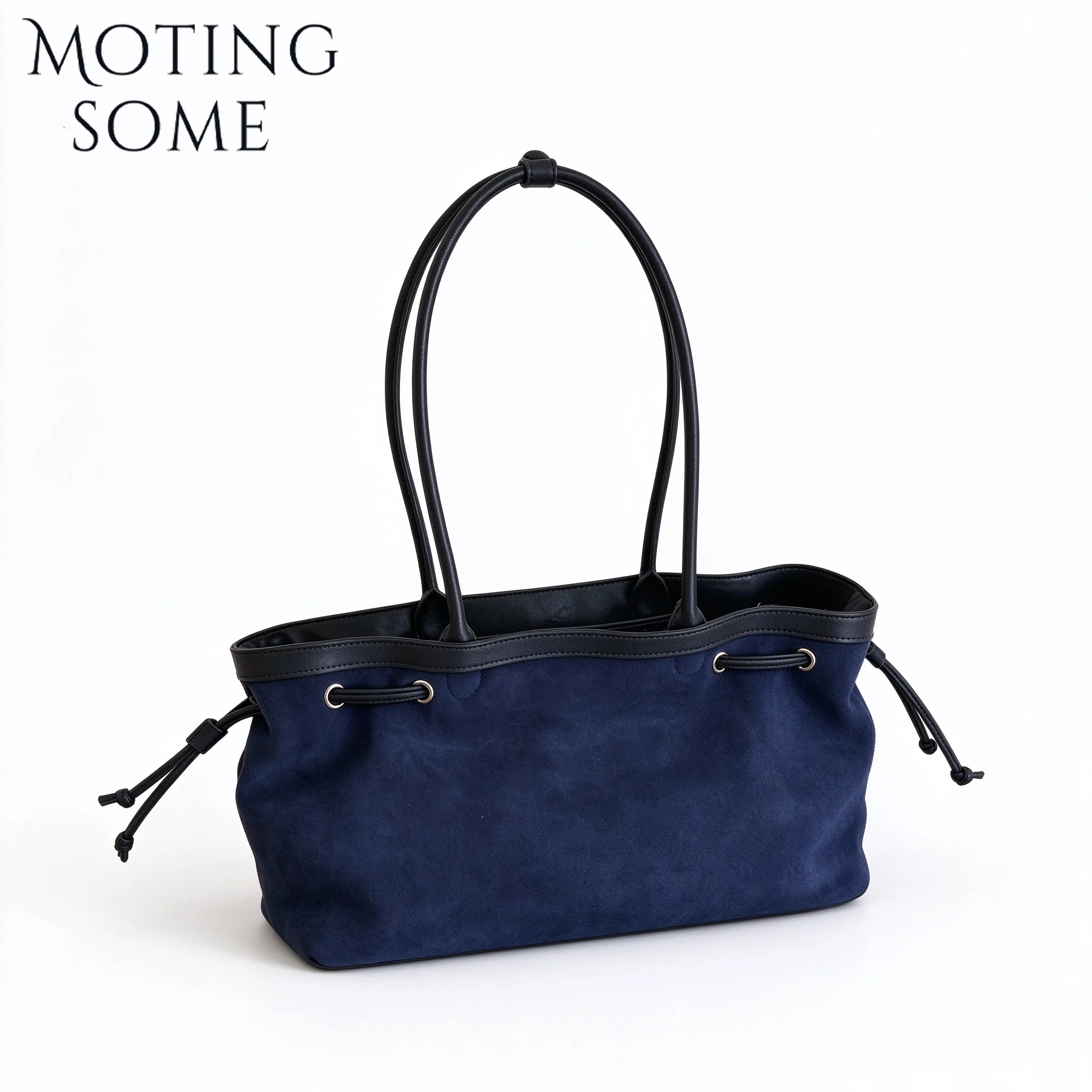 MOTINGSOME Natural Suede Tote Bag for Women Genuine Leather Casua Handbag Drawstring Large Shoulder Tote Luxury Commuter Bag