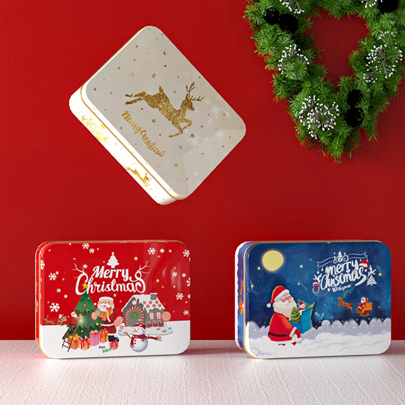 1pc Weihnachten quadratische Metall verz innung kann Candy Box Geschenk Aufbewahrung sbox Keksdose Eisen dose Home Aufbewahrung sbox