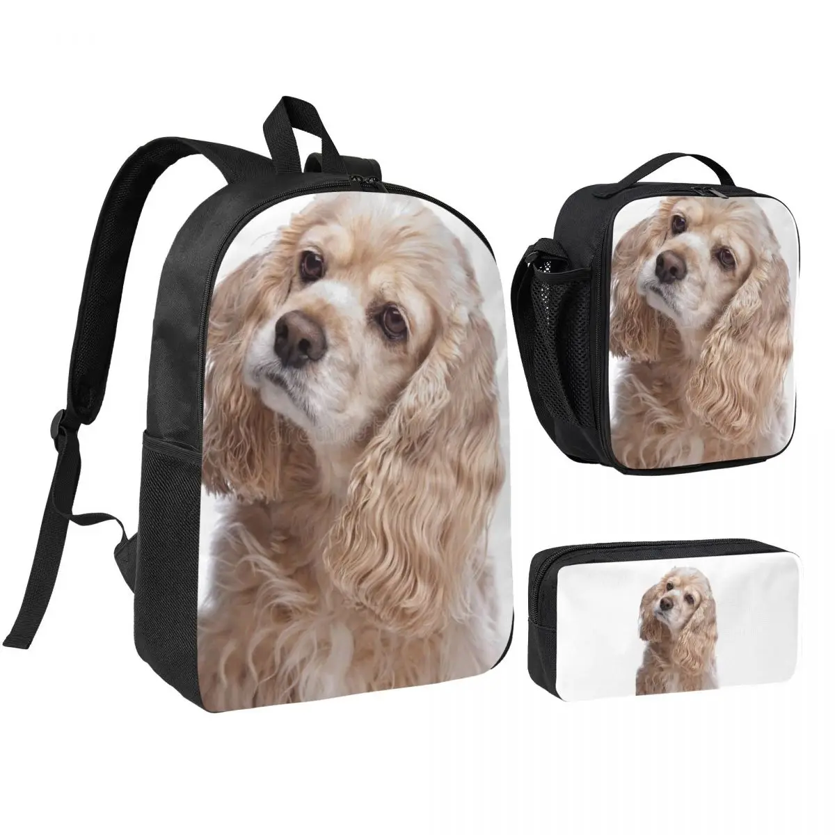 

American Cocker Spaniel Dog Animal Backpack Boys Girls BookBag School Bag Shoulder Bags 3ps Insulated Lunch Bag Pencil Case