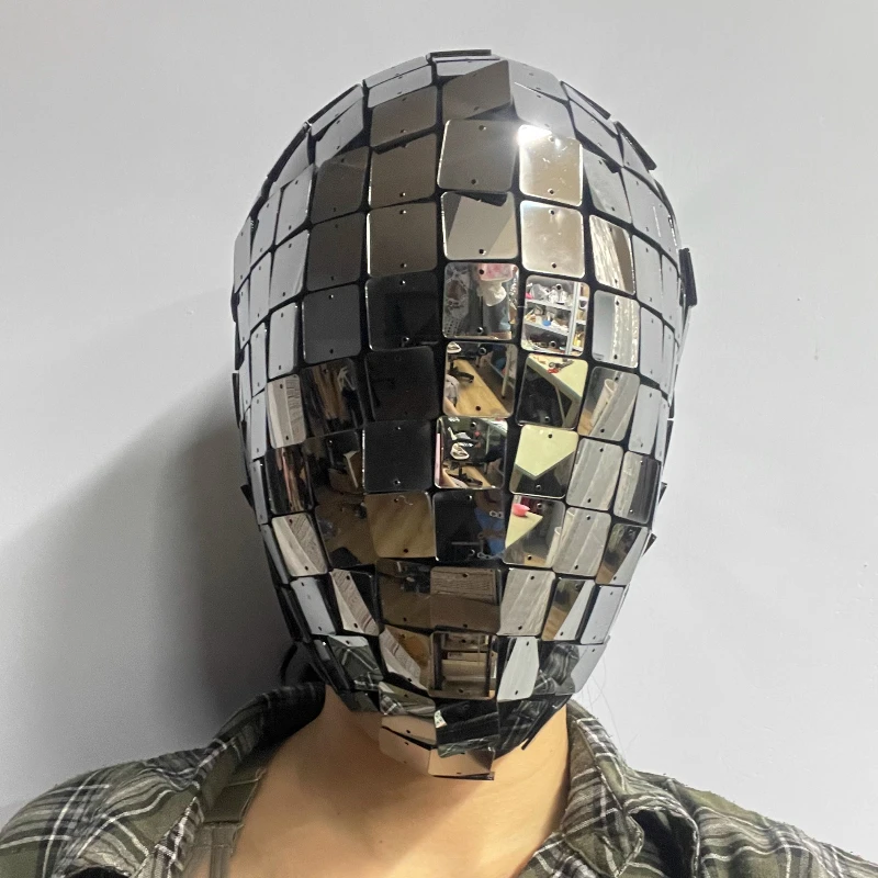 실버 미러 헤드 기어 투어 쇼 스트리트 샷 남성과 여성 다목적 모자 파티 나이트 클럽 무대 공연 코스프레 모자 마스크