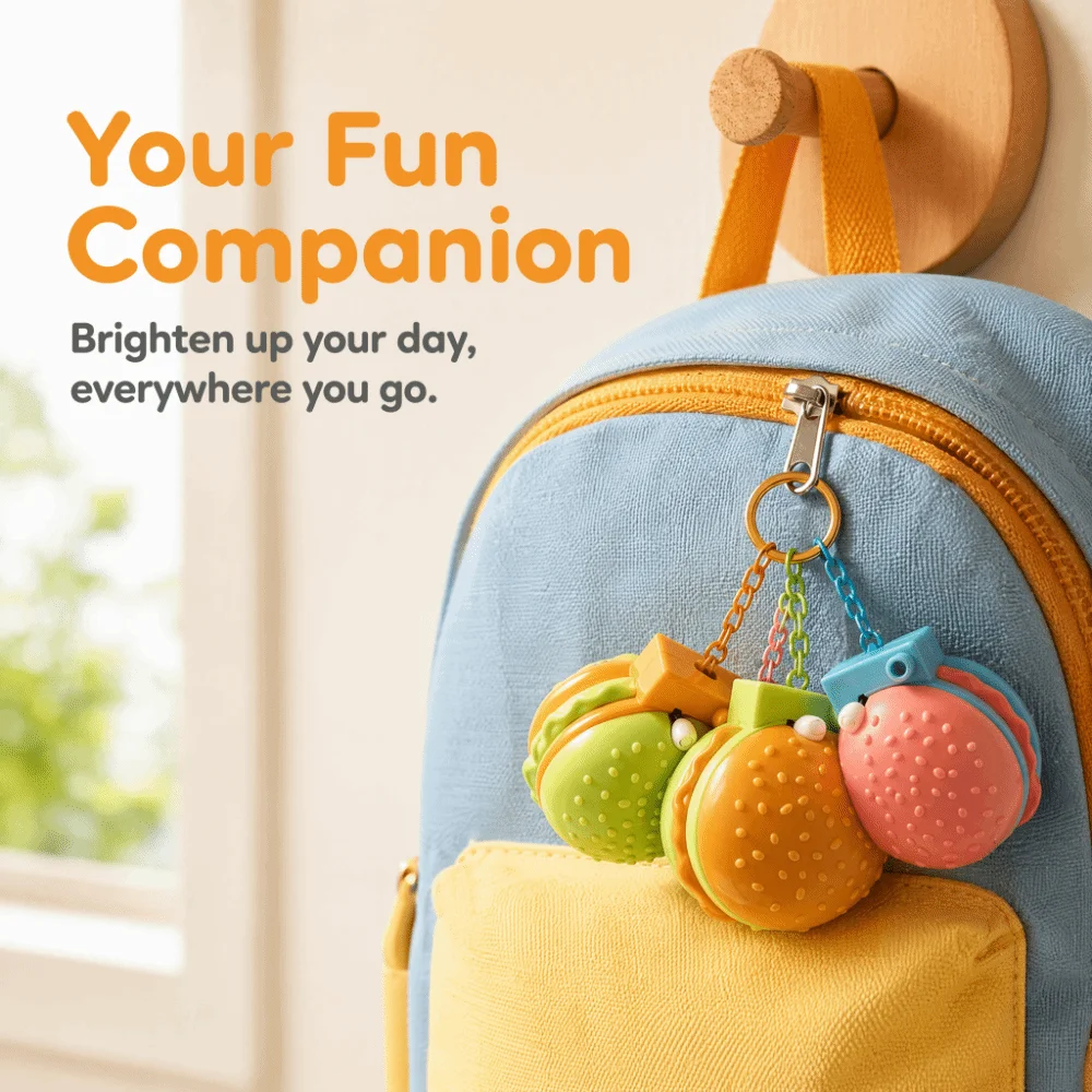 Simulation Food Key Chain Fishing Stress Relief 3D Hamburger Keychain Decompression Gift Bag Charm Calming Keychain Keys