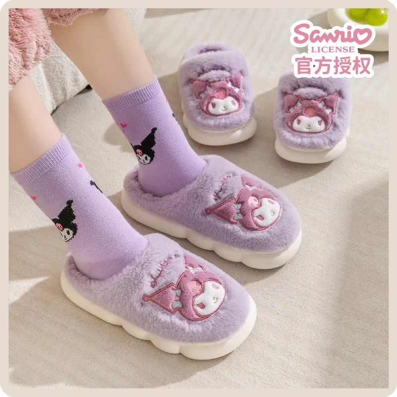 Sanrio My Melody Cinnamoroll Kuromi Cotton Slippers Suitable for Parents and Daughters and For Little Girls in Autumn and Winter