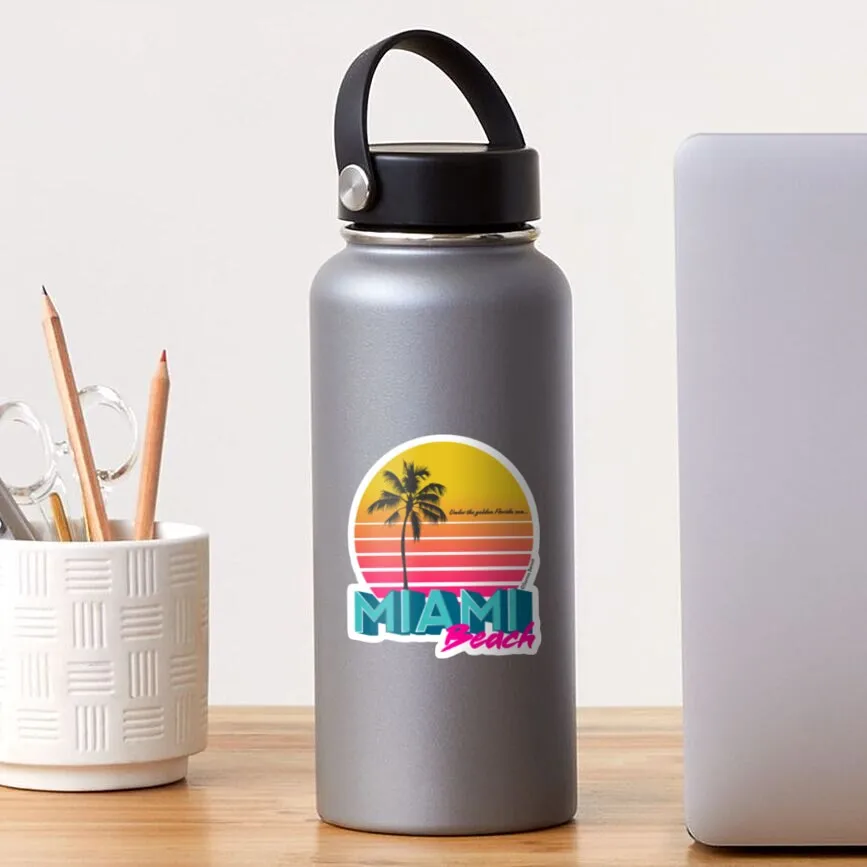 Retro Miami Beach Sunset Sticker per Laptop Decor camera da letto Car Cute Cartoon Art valigia pubblica alla moda