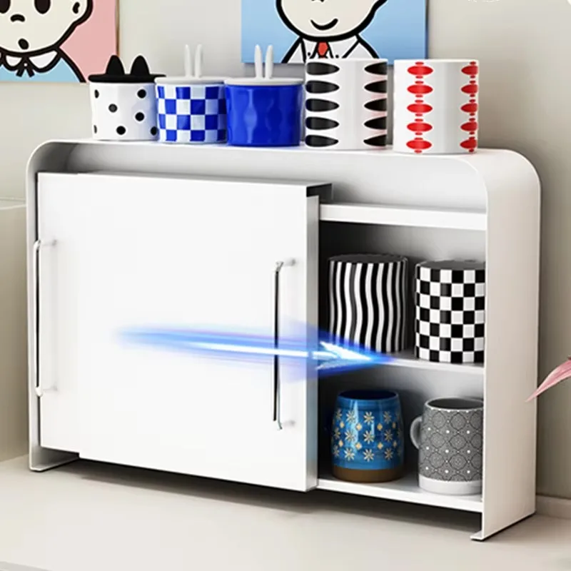 Kitchen Iron Capacity Storage Tableware Double Season Shelf Box Cabinet Countertop Cup Holder with Side Sliding Door