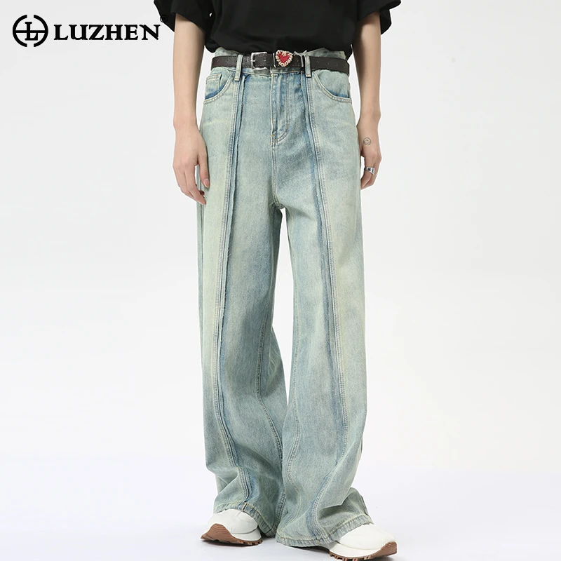 

LUZHEN 2024 Fashion Splicing Design Washed Denim Pants Original New Stylish Street High Quality Men's Jeans Free Shipping LZ4045