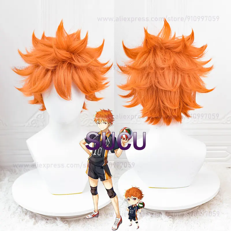 Peluca de Anime Shoyo Hinata para Cosplay, pelo sintético resistente al calor para Club de voleibol de escuela secundaria, Halloween COS