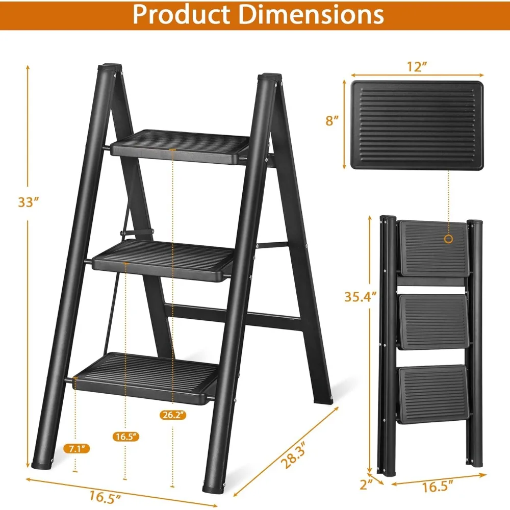 draagbare vouwladder met brede antisliptreden, stevige stalen opstapkruk voor volwassenen, lichtgewicht en compact