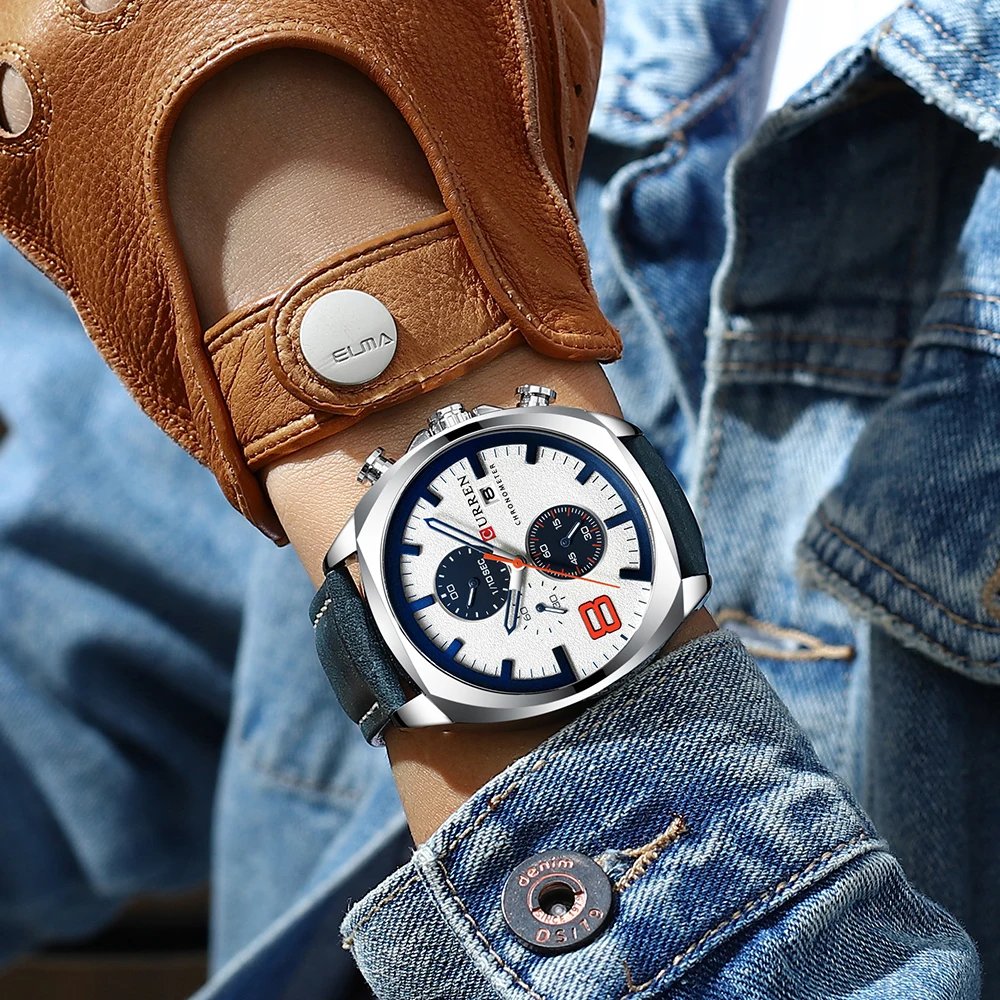 CURREN Chronograph Fashion Men's Watches Luxury Leather Business Quartz Watch Men Military Sport Wrist Watch Relogio Masculino image 6