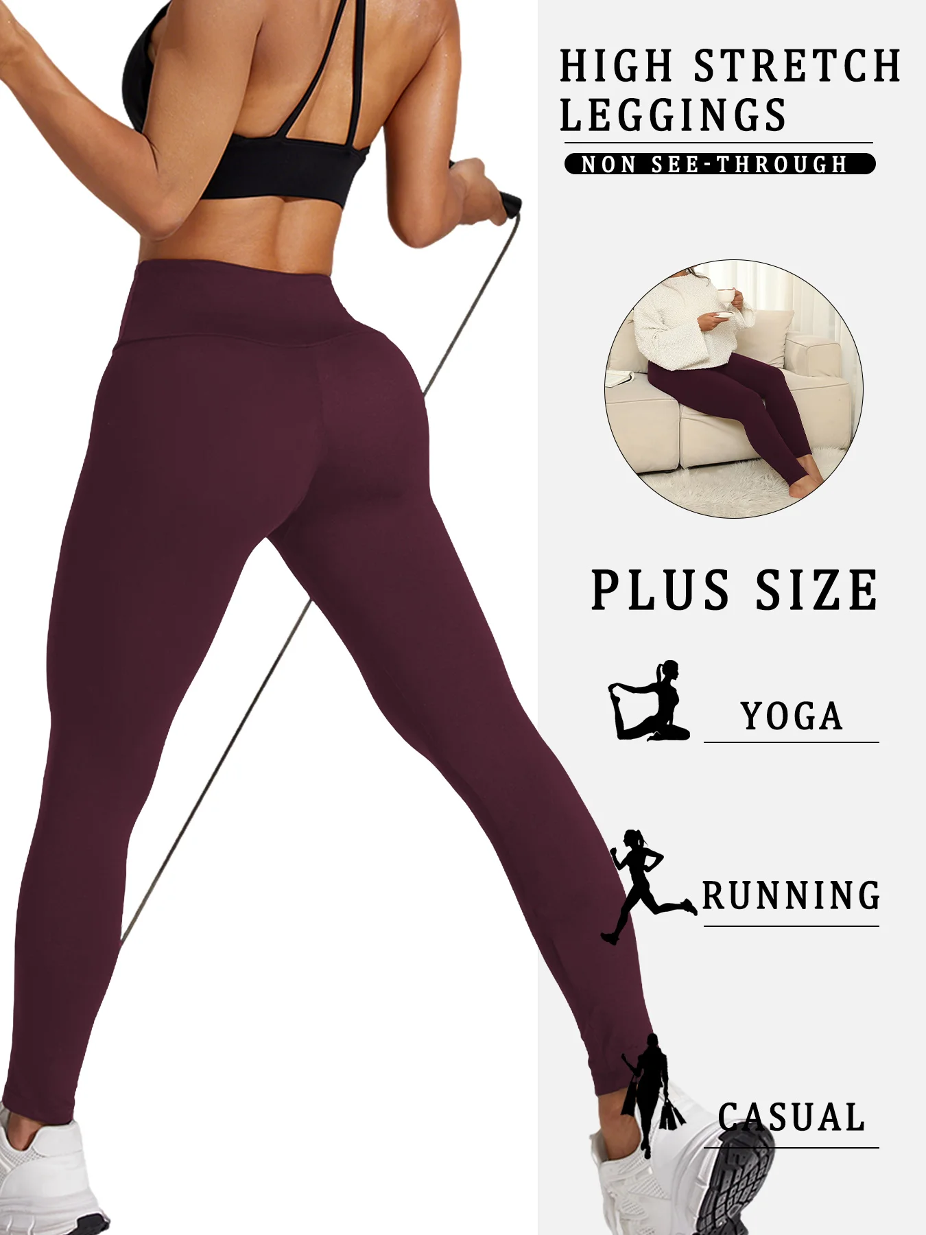 2 Pack Plus Size Women's High Waisted Leggings - Super Soft Fabric Ideal for Yoga Running Workout and Relaxing at Home image 2