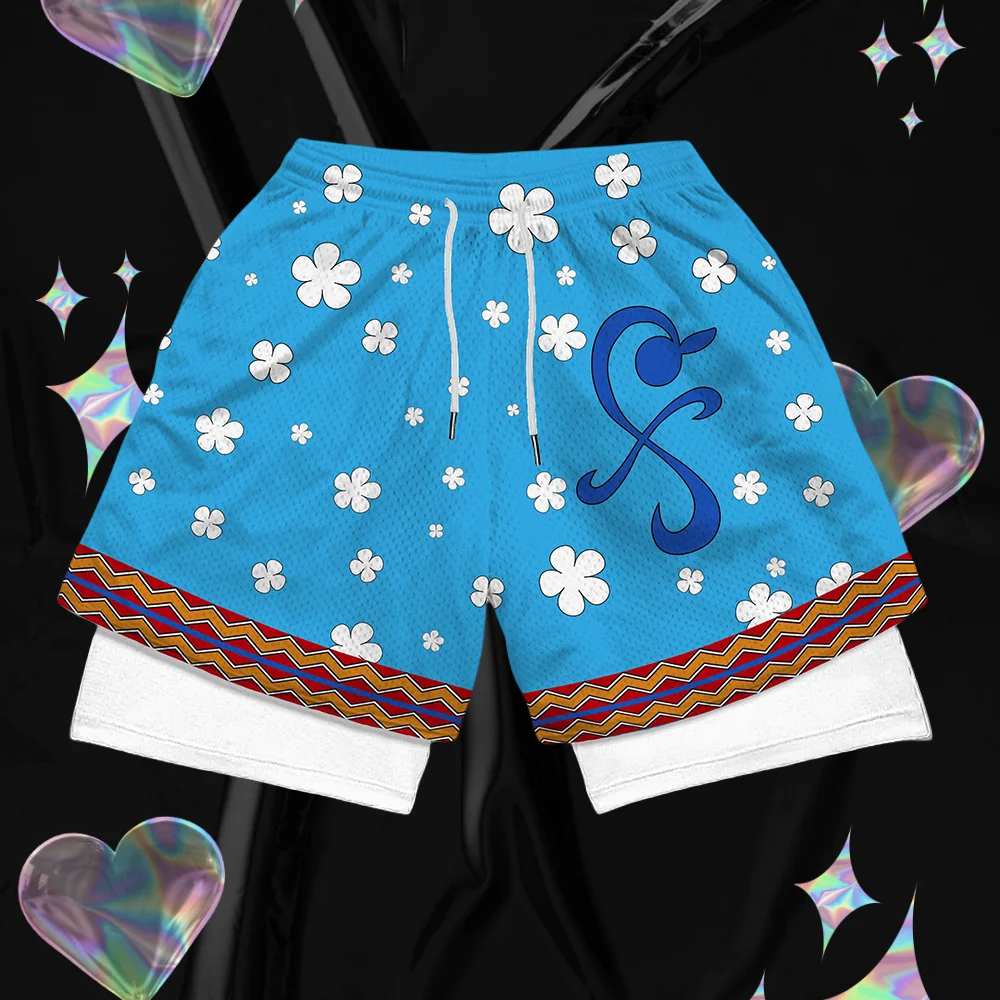 

Stylish 2 in 1 Workout Running Shorts for Men Gym Athletic Breathable Quick Dry Shorts Summer Casual Anime Shorts with Pockets